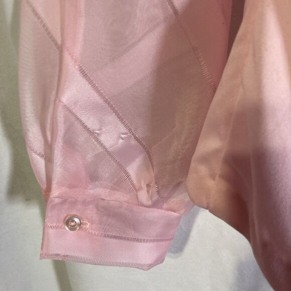 Vintage RHAPSODY pink sheer sleeves bow tie button up top S 36" bust - Picture 3 of 5